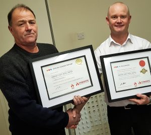 Ian Sweeney of Sweeney Sheet Metal Ltd presented with certificates by Darren Webster of FFRDL