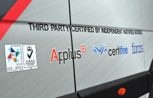FRD van with third party logos on side of caswell frd van
